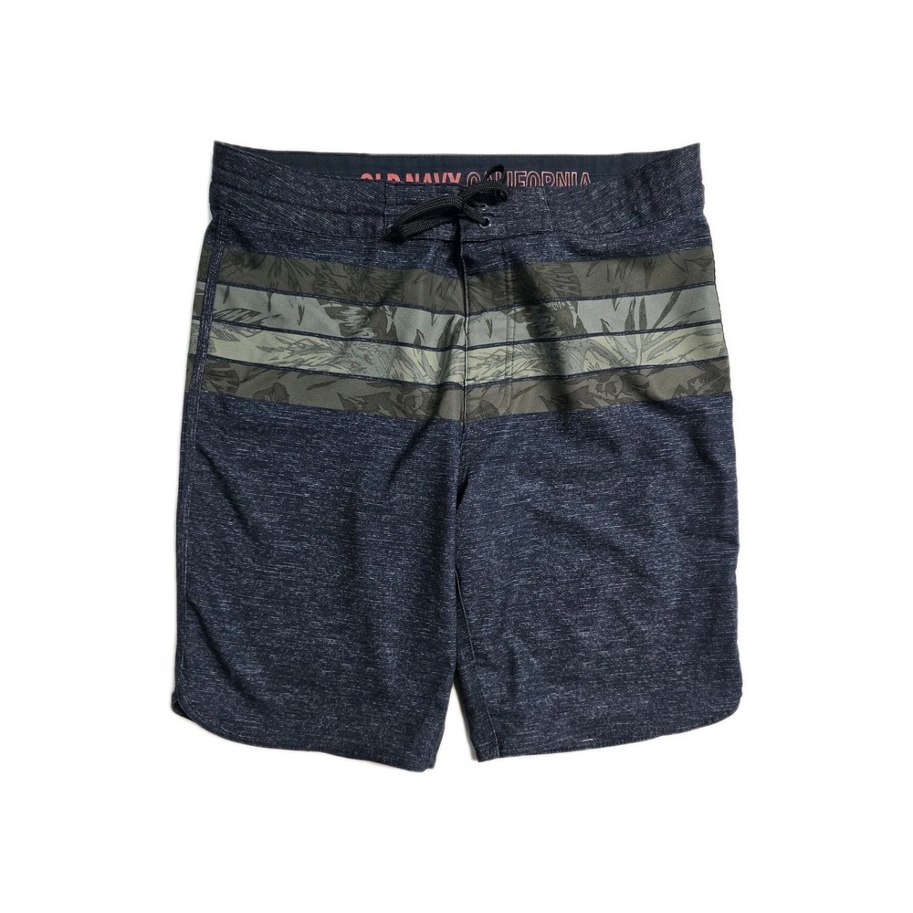 Old Navy California Men's Swimming Shorts Black Green Floral Drawstrings 32